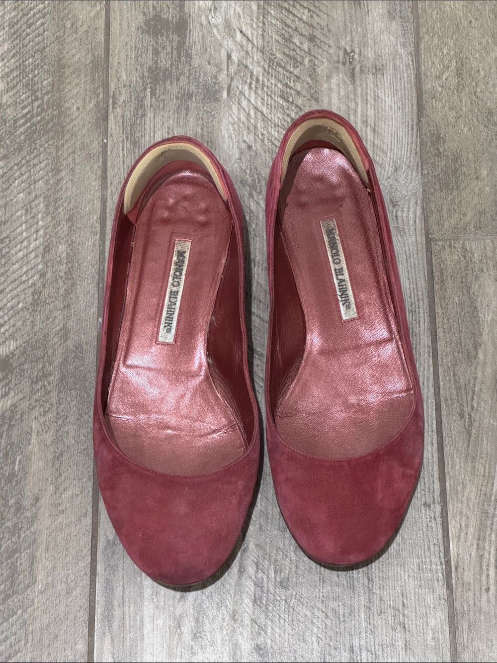 Manolo Blahnik Burgundy Suede Ballet Flats